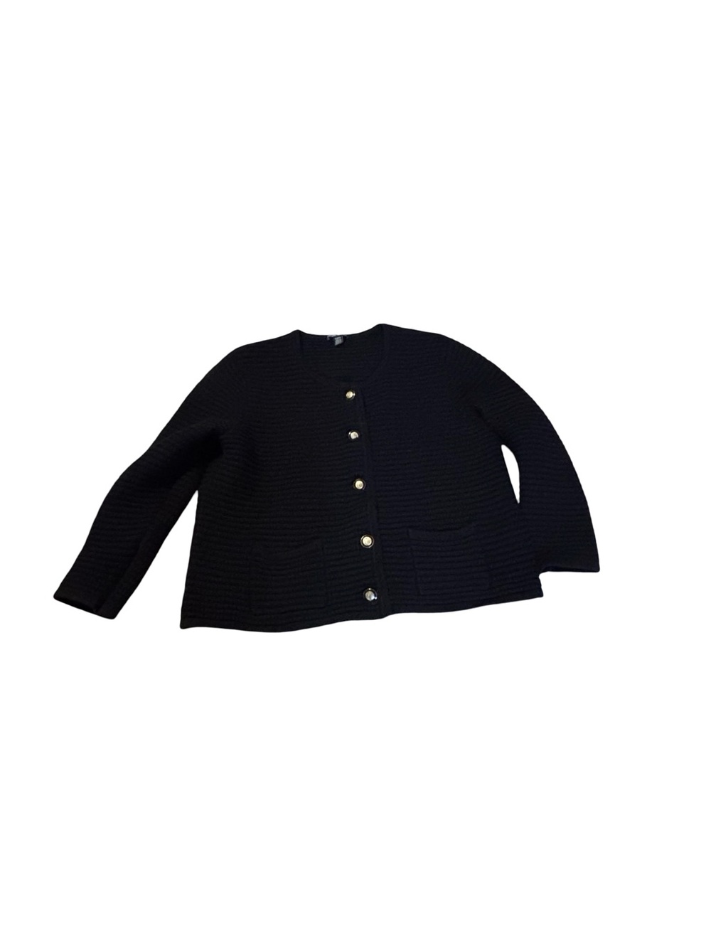 Hilary Radley Black Cardigan - Gold Button Cardigan with texture size cl